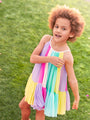 Rainbow Colorblock Mesh Circle Dress for Girls