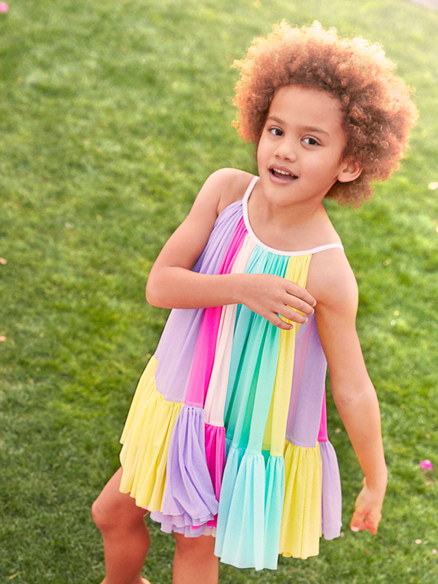 Rainbow Colorblock Kids Mesh Circle Dress Alt 1