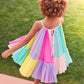 Rainbow Colorblock Kids Mesh Circle Dress ALt 2