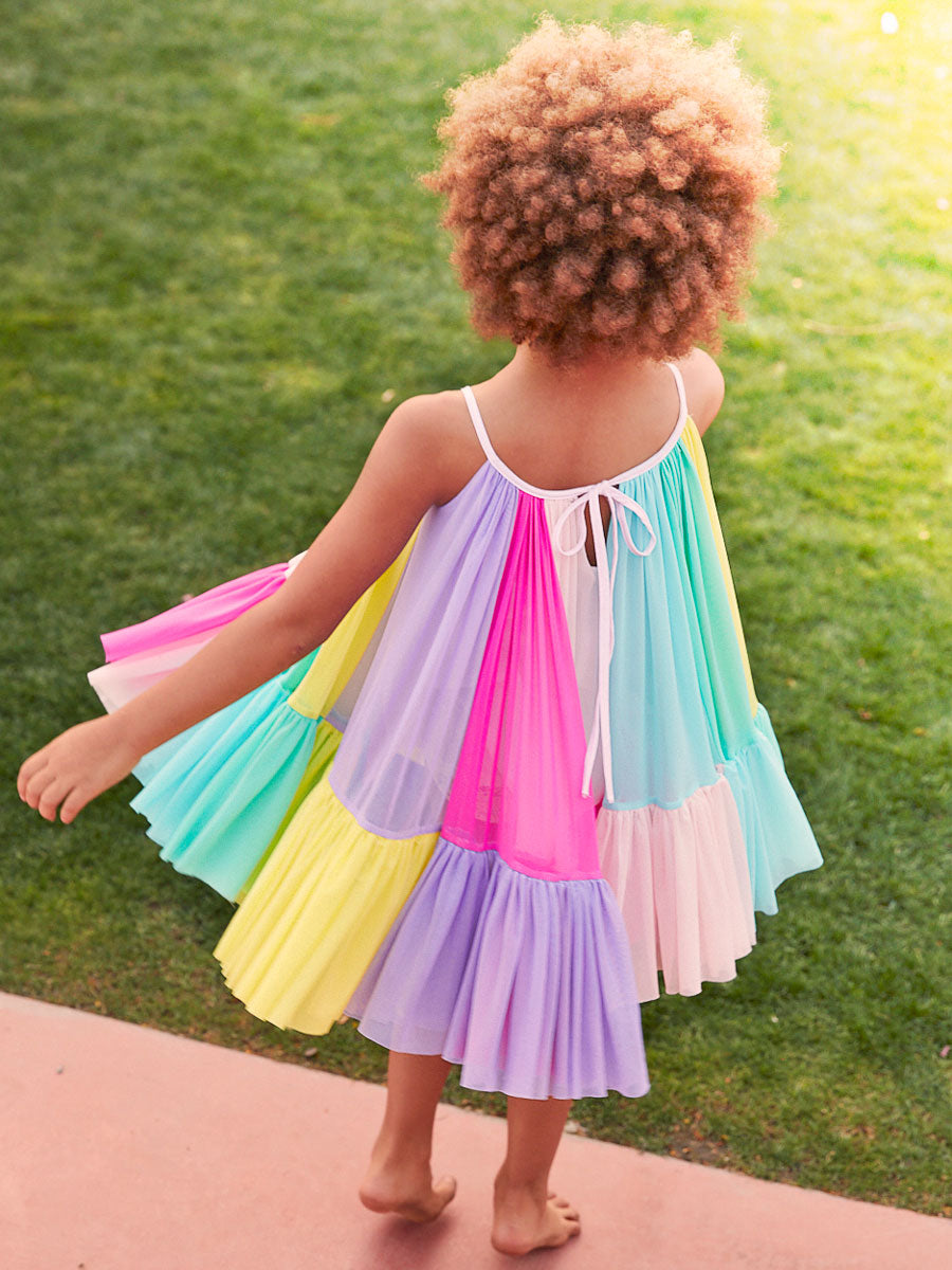 Rainbow Colorblock Kids Mesh Circle Dress ALt 2