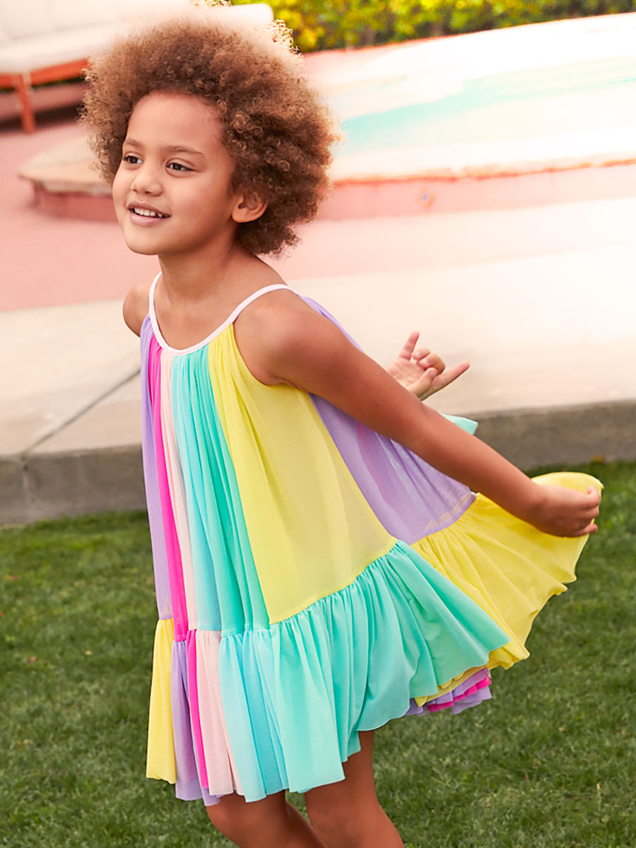 Rainbow Colorblock Kids Mesh Circle Dress Alt 3