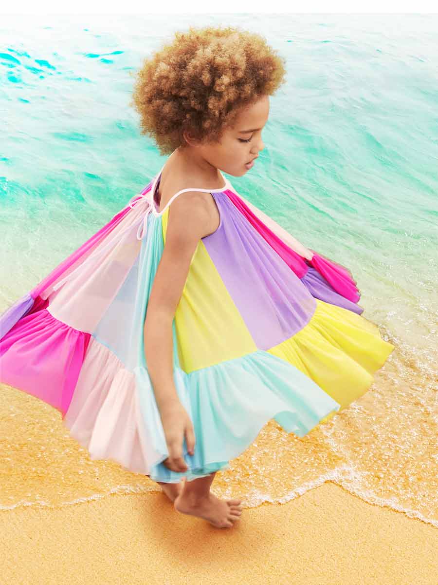 Rainbow Colorblock Kids Mesh Circle Dress