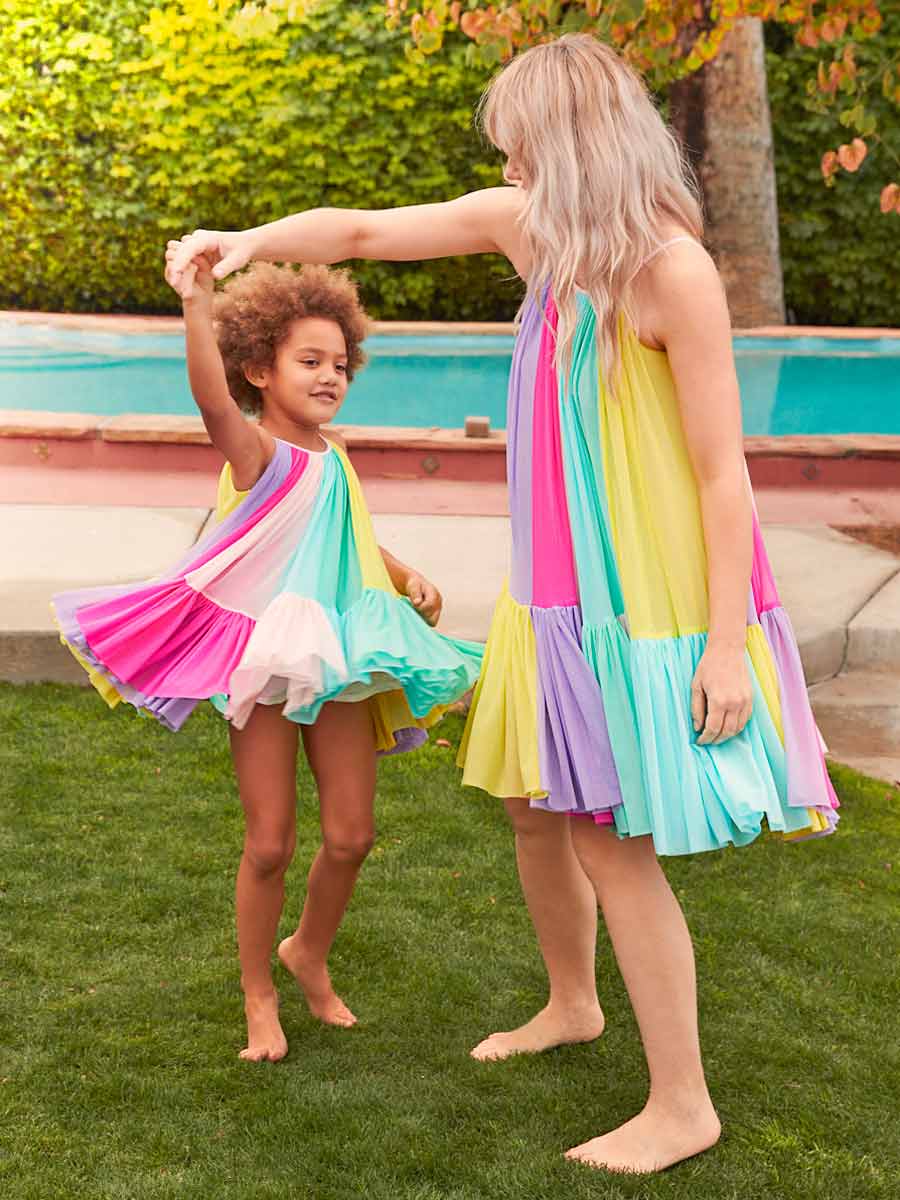 Rainbow Colorblock Kids Mesh Circle Dress Alt 4