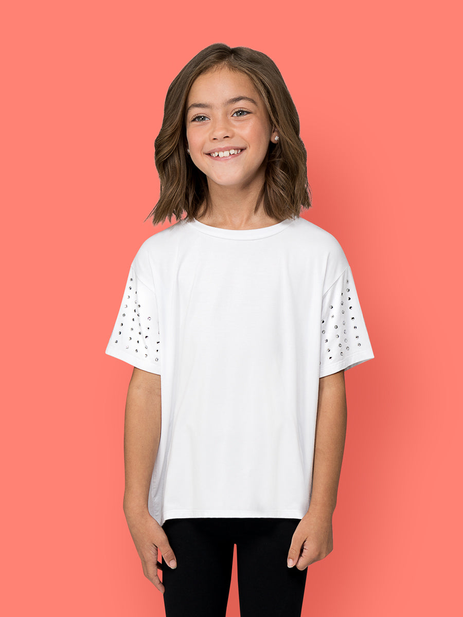 White Studded T-Shirt for Girls
