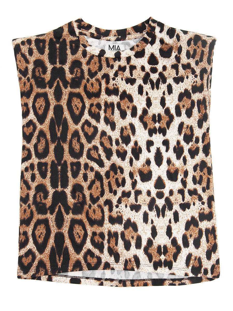 Leopard Shoulder Pad Tee for Girls