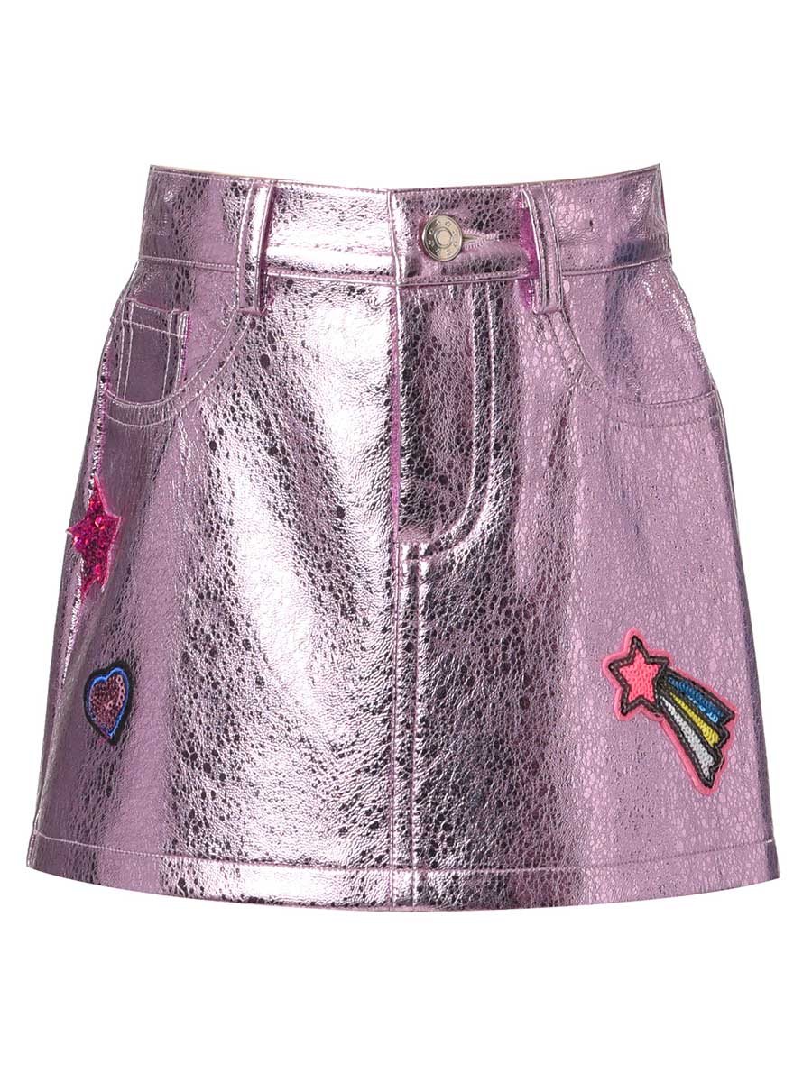 Pink Metallic Faux Leather Skirt for Girls