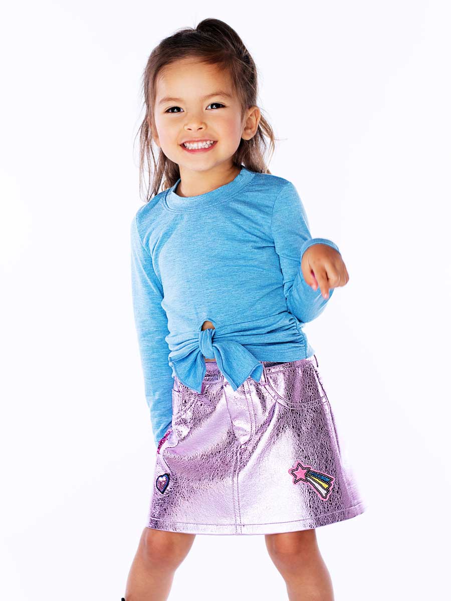 Pink Metallic Faux Leather Skirt for Girls