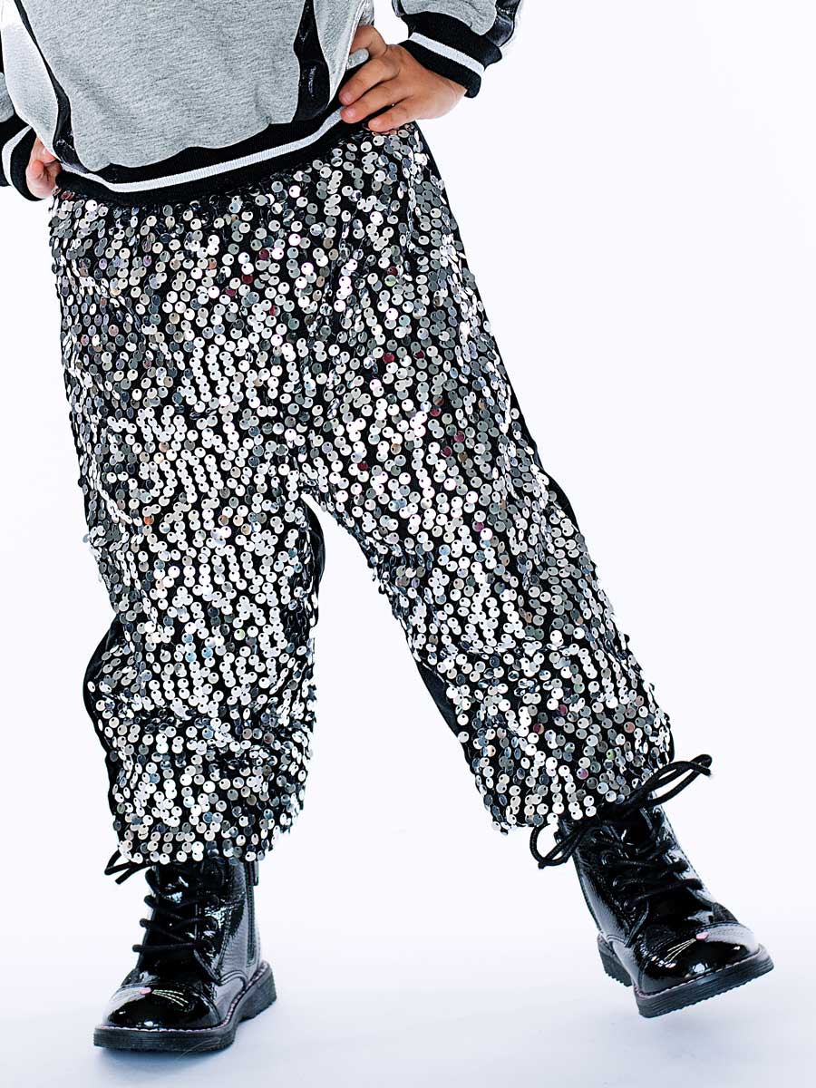 Silver Sequin Jogger Pants for Girls
