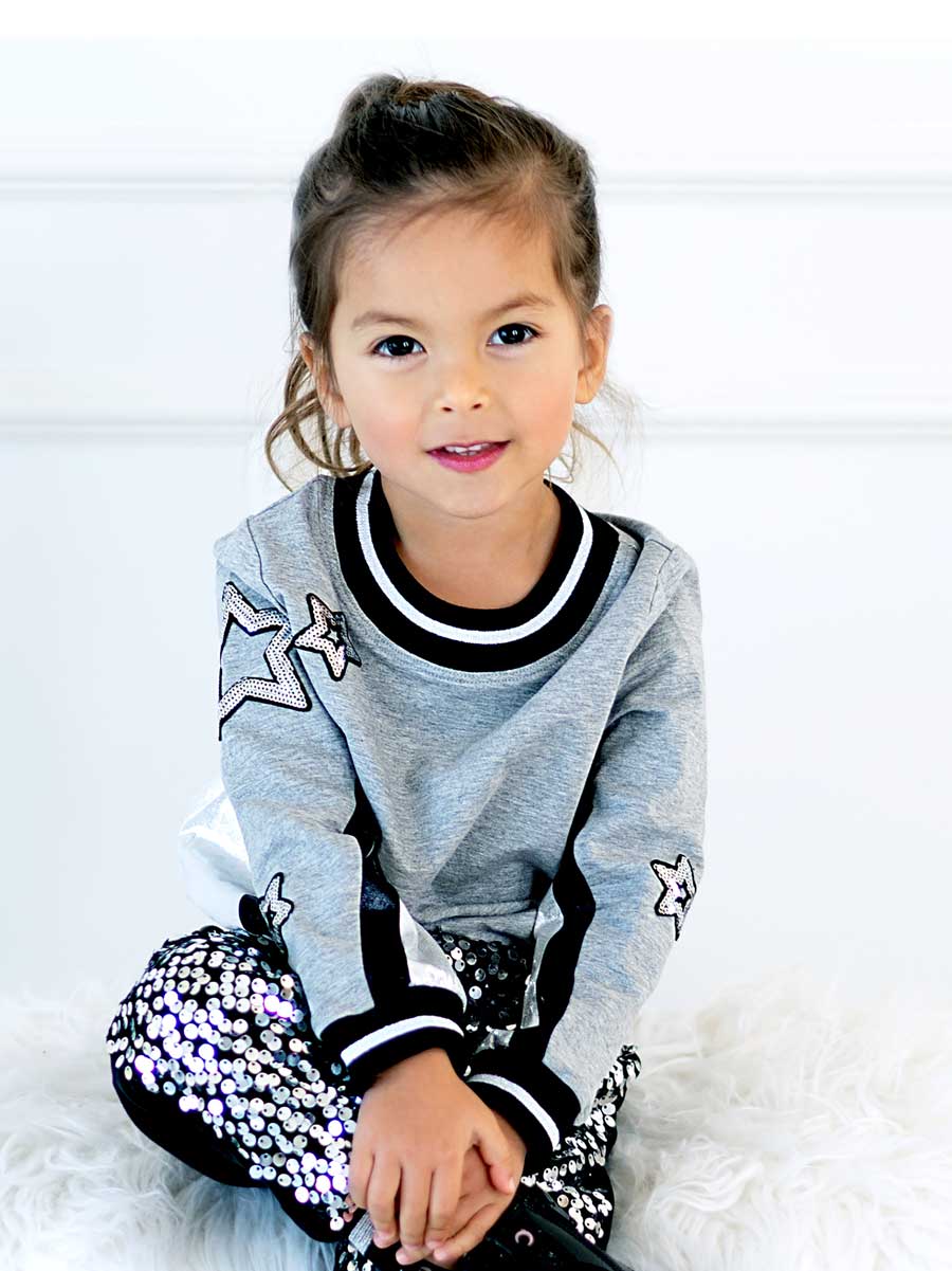 Grey Sweatshirt with Metallic Stars for Girls