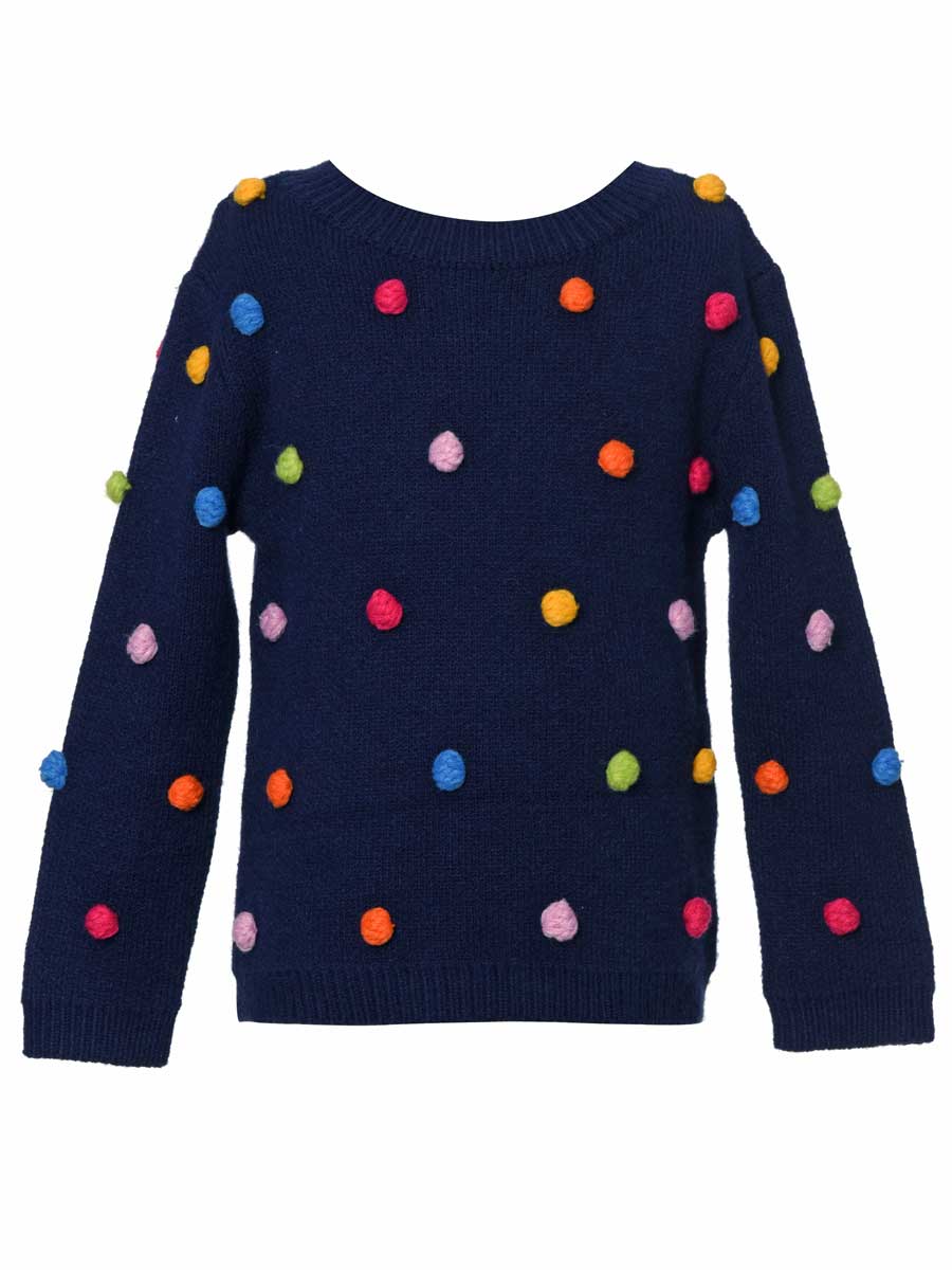 Pom Pom Navy Knit Sweater for Girls