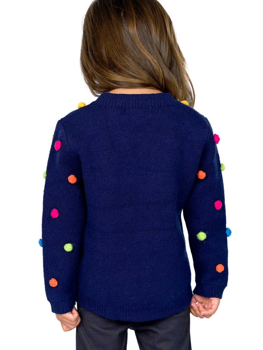 Pom Pom Navy Knit Sweater for Girls