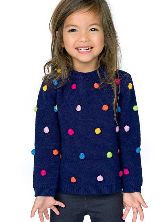Pom Pom Navy Knit Sweater for Girls