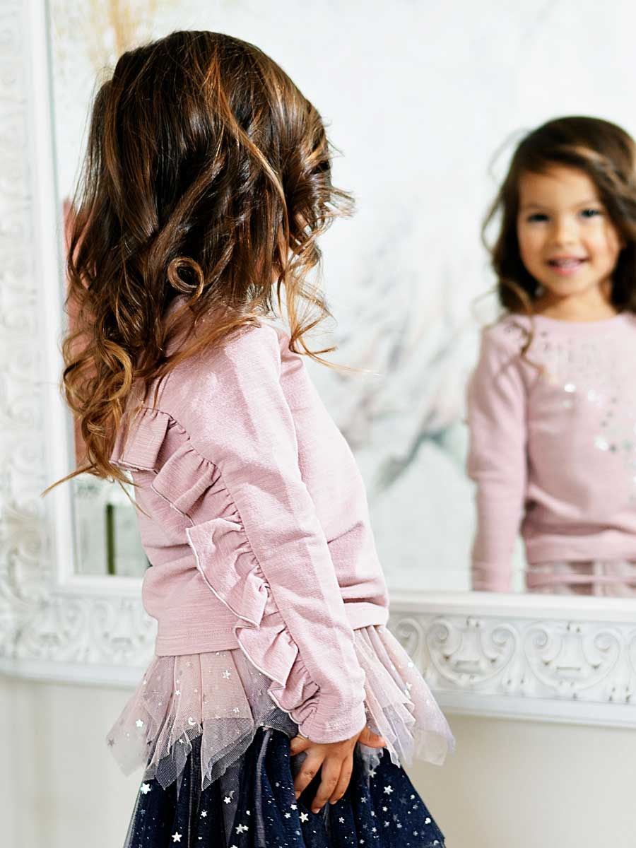 Joyous Sparkle Pink Ruffle Sweatshirt for Girls