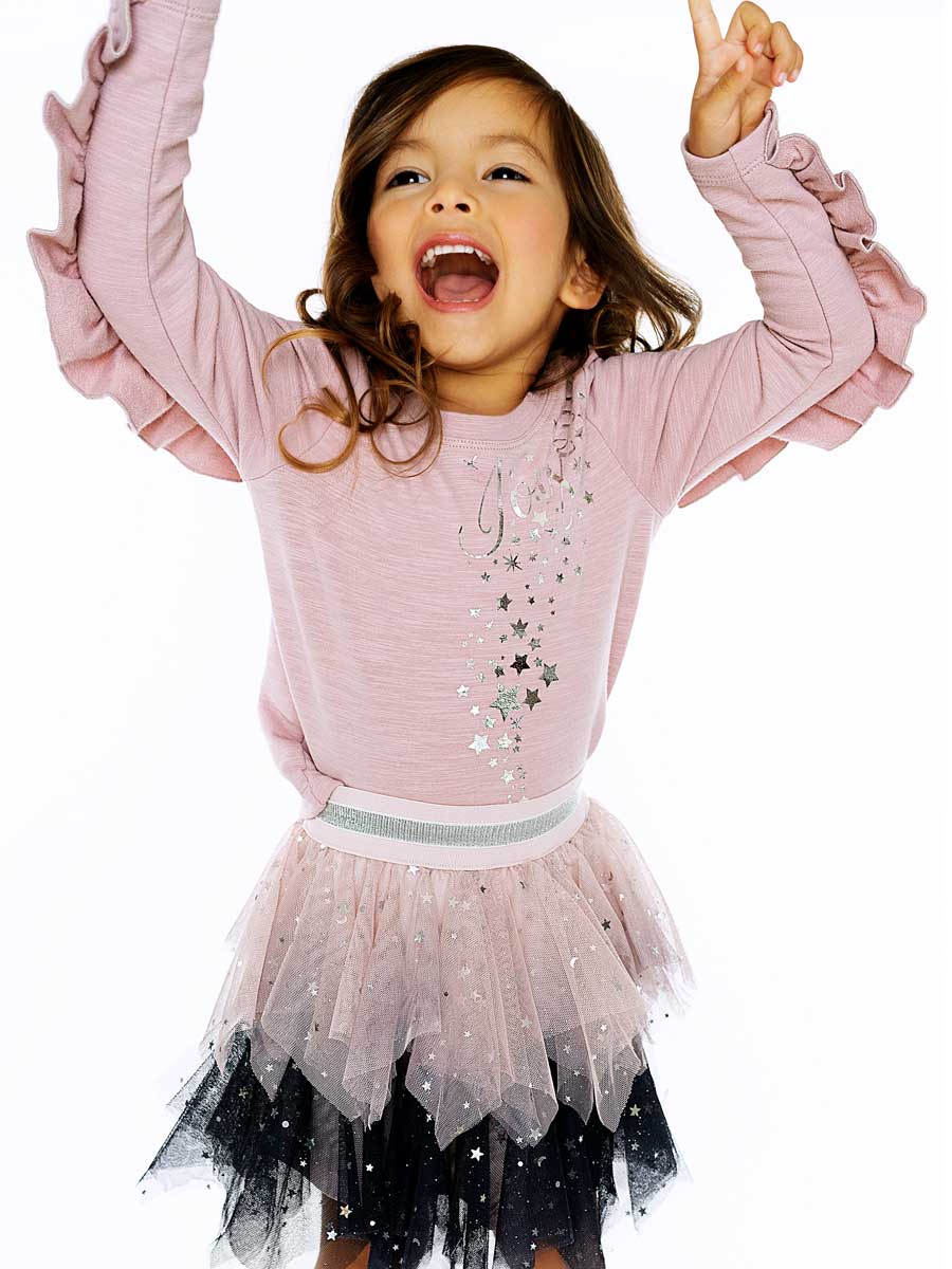 Joyous Sparkle Pink Ruffle Sweatshirt for Girls
