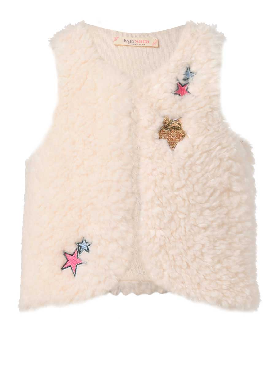 Faux Fur Embroidered Star Vest for Girls