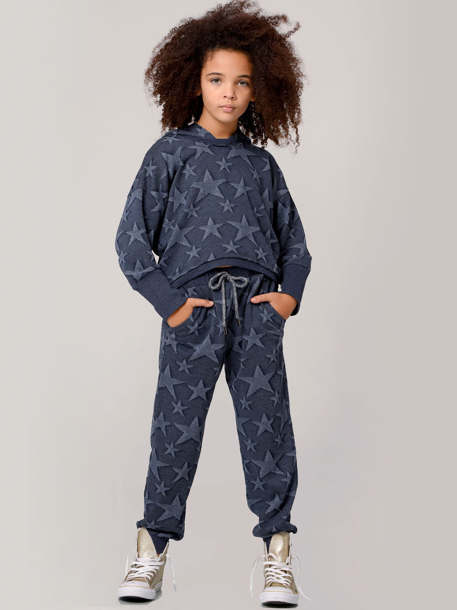 Girls Navy Stars Hoodie Sweatshirt
