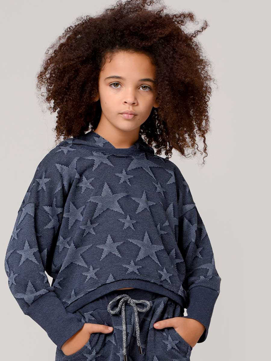 Girls Navy Stars Hoodie Sweatshirt