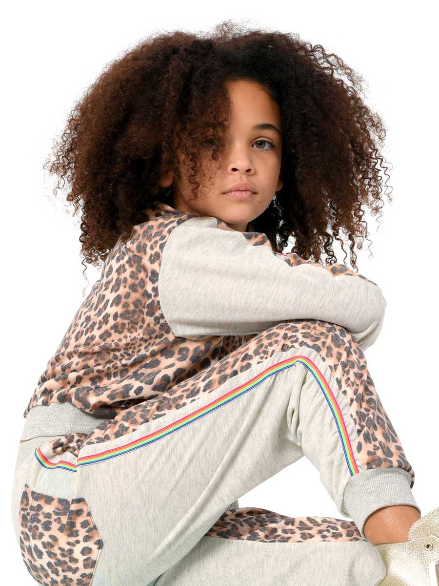 Girls Leopard Print Ruched Sleeve Sweatshirt