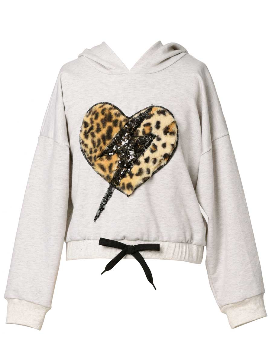 Girls Faux Fur Heart Hoodie Sweater