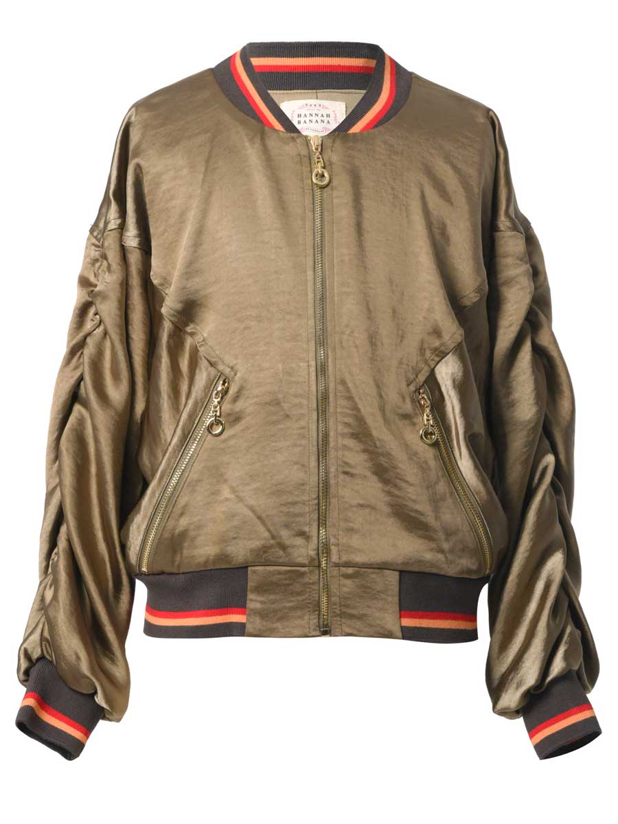 Girls Olive Satin Bomber Jacket