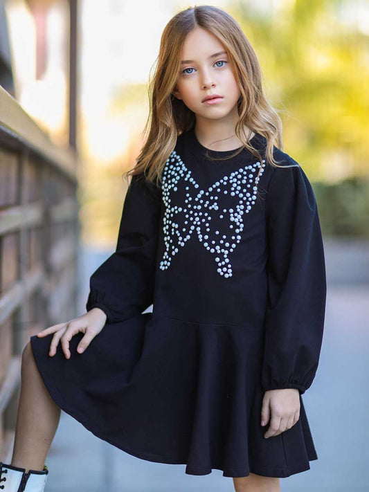 Chic Pearl Butterfly Dress for Girls
