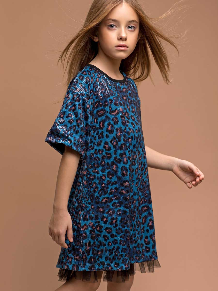 Leopard Print Sequin Dress for Girls