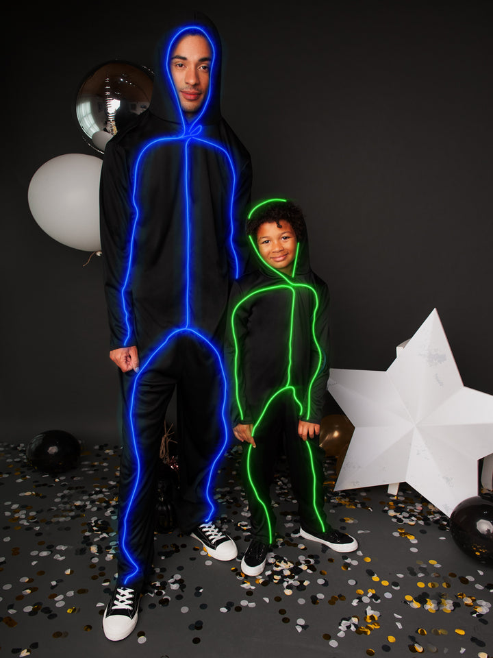 LED Light Up Stickman Costume For Kids in Assorted Colors