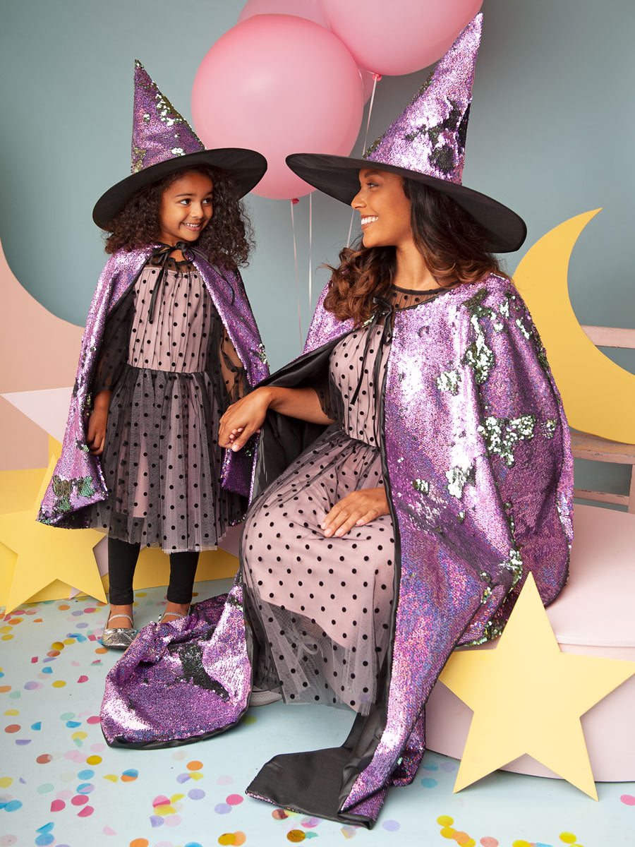 Sequin Witch Cape and Hat Set for Girls