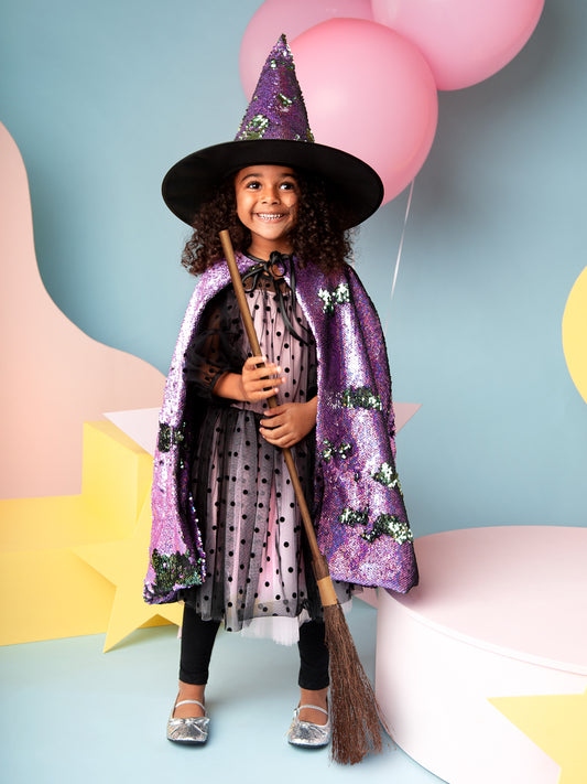 Sequin Witch Cape and Hat Set for Girls