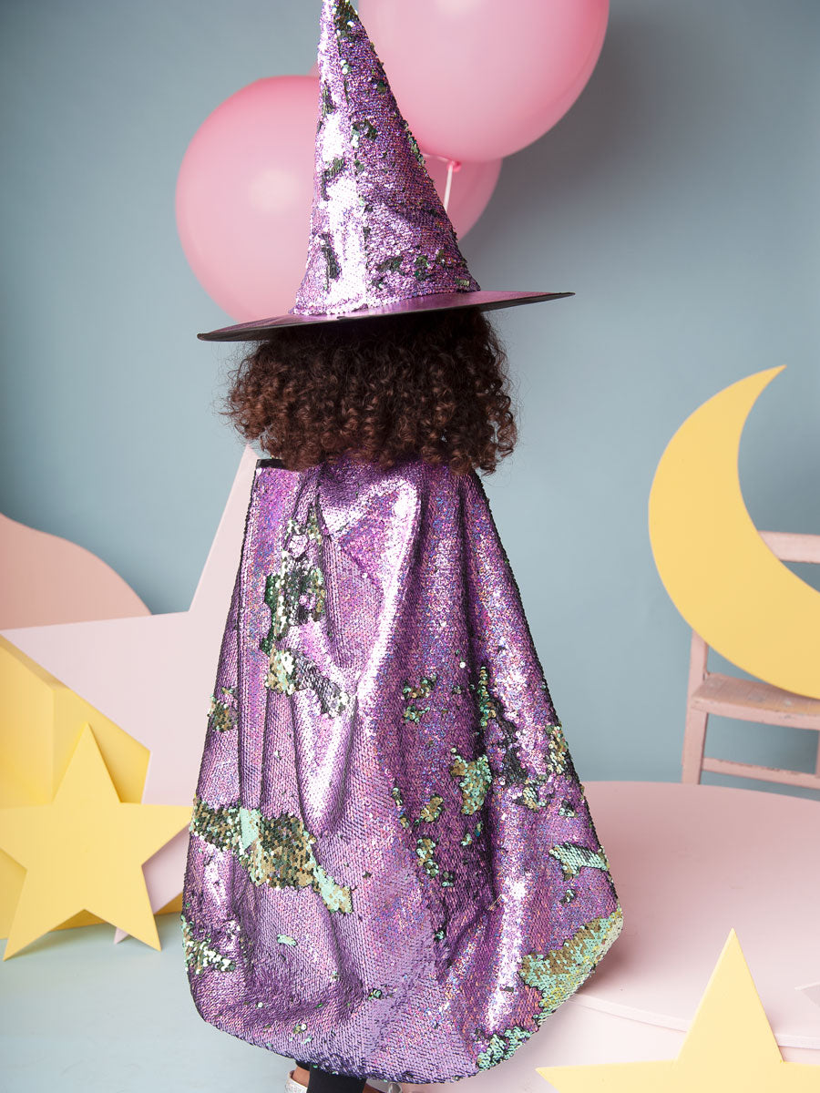 Sequin Witch Cape and Hat Set for Girls
