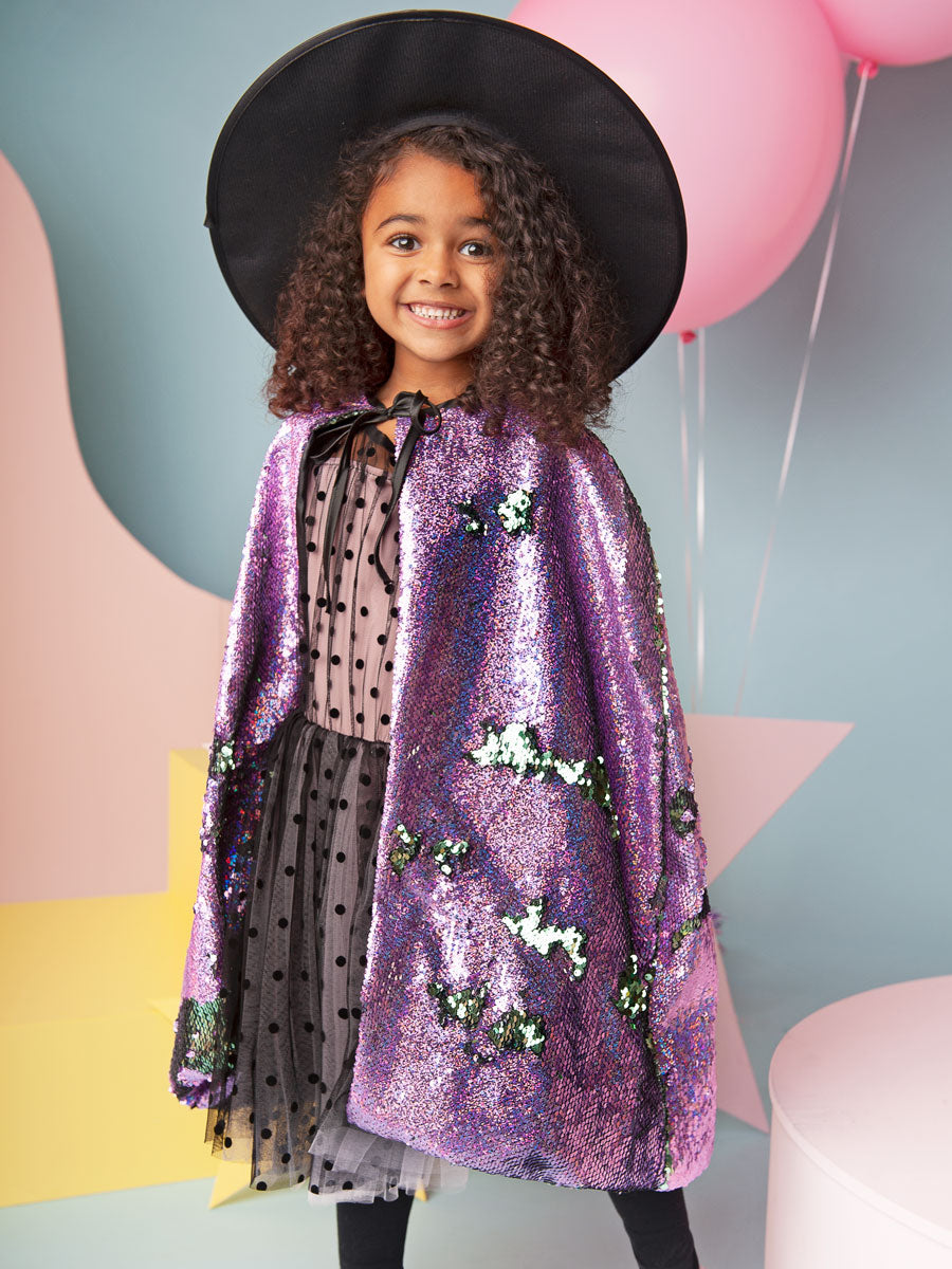Sequin Witch Cape and Hat Set for Girls