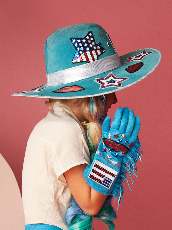 Blue Cowboy Hat with Sequin Patches for Girls