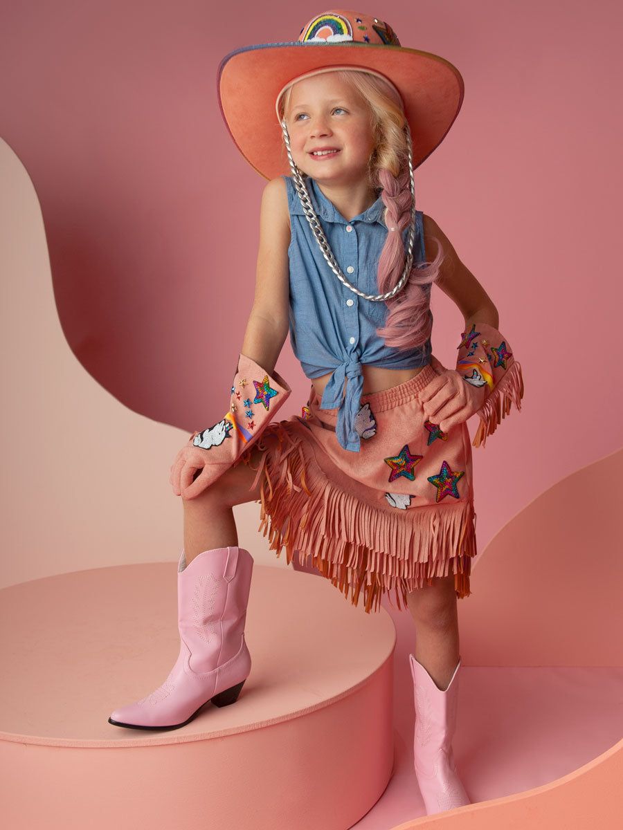 Unicorn Cowgirl Skirt with Sequin Patches for Girls