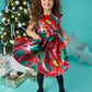 Scattered Ribbon Print Holiday Dress for Girls