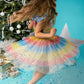 Iridescent Dot Rainbow Party Dress For Girls
