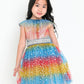 Iridescent Dot Rainbow Party Dress For Girls