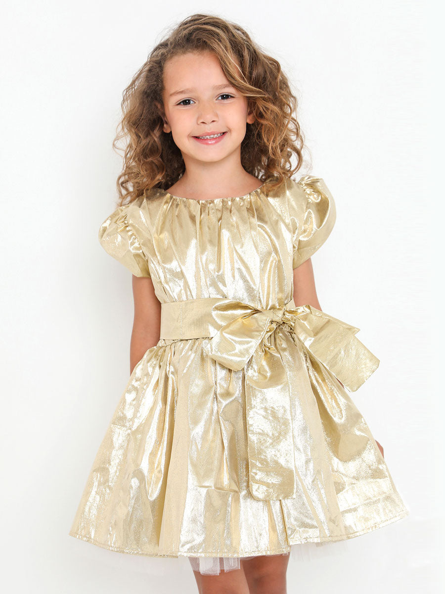 Gold Puff Sleeve Dress for Girls
