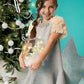 Faux Fur Sleeve Scuba Dress with Necklace for Girls
