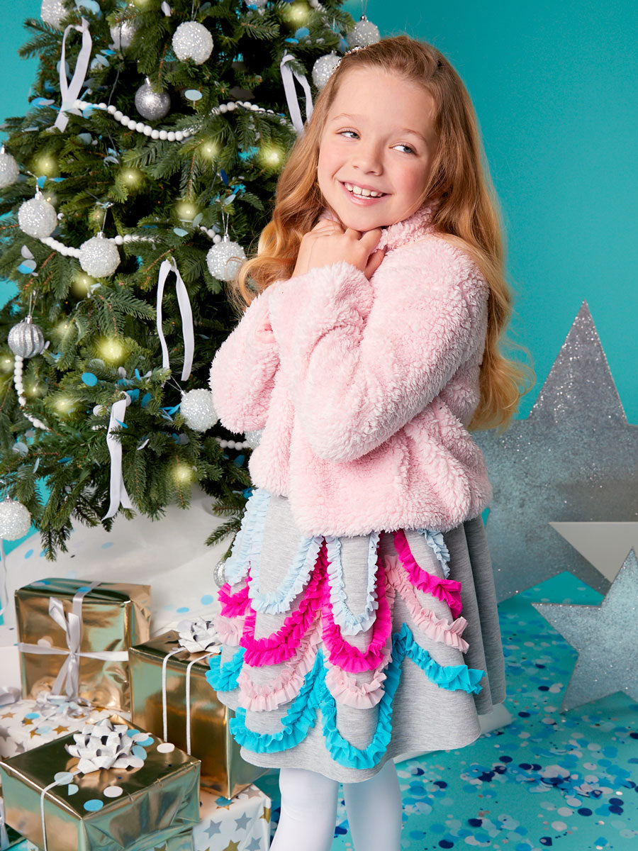 Scalloped Scuba Ruffle Dress for Girls