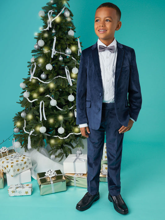 Boys Peacoat Velvet Mod Two Piece Suit