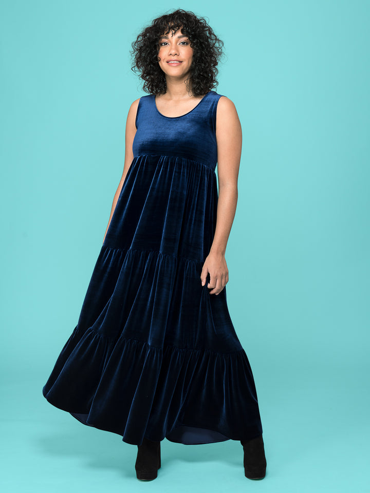 Womens Midnight Velour Maxi Dress