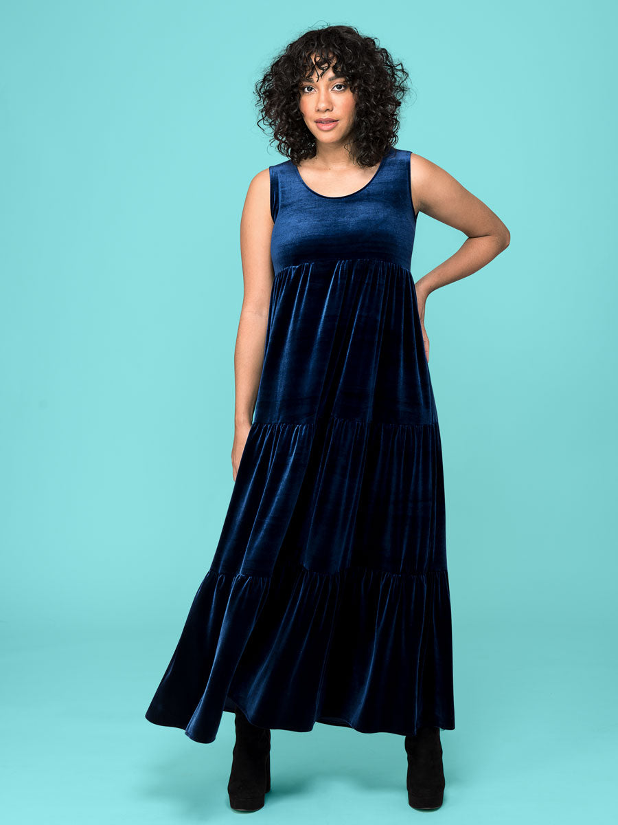 Womens Midnight Velour Maxi Dress