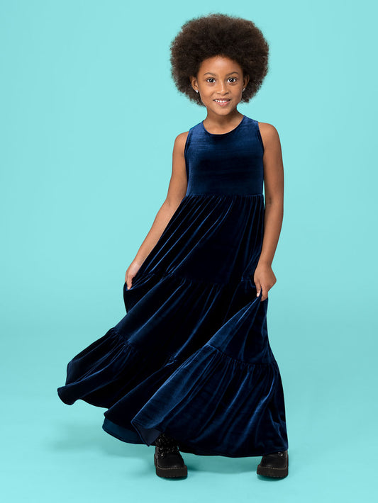 Girls Midnight Velour Maxi Dress