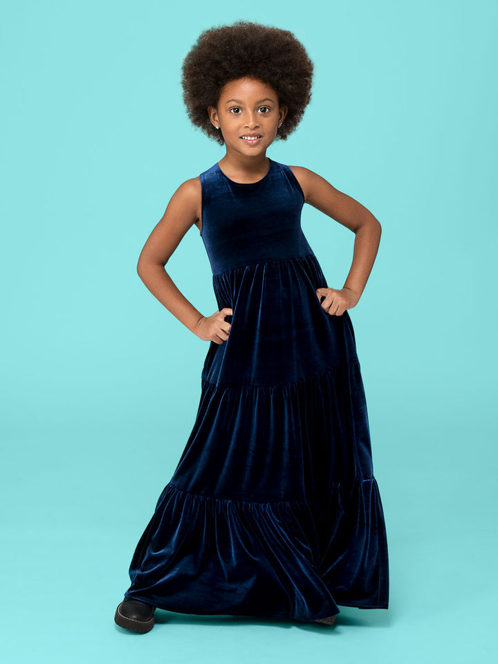Girls Midnight Velour Maxi Dress