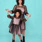 Black Flocked Dot Mesh Pink Dress for Girls