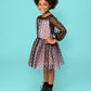 Black Flocked Dot Mesh Pink Dress for Girls