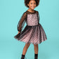 Black Flocked Dot Mesh Pink Dress for Girls