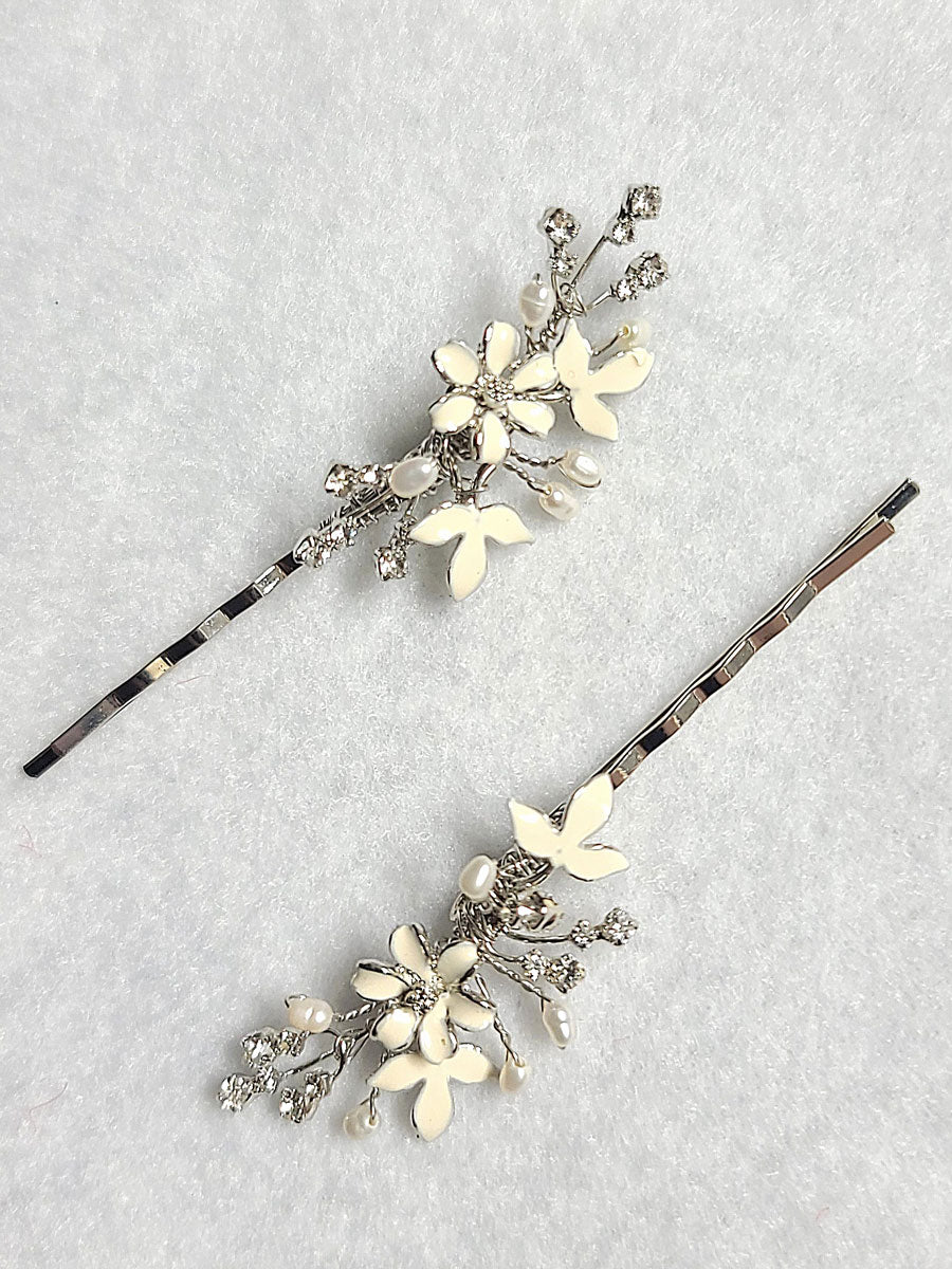 Ivory Hand Painted Enamel Bobby Pins