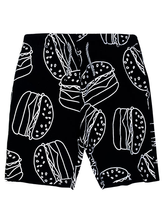 Camp Shorts - Black & White Burger Print
