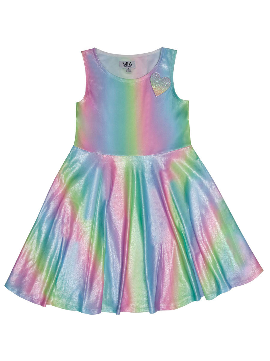 Iridescent Rainbow Stripe Dress For Girls